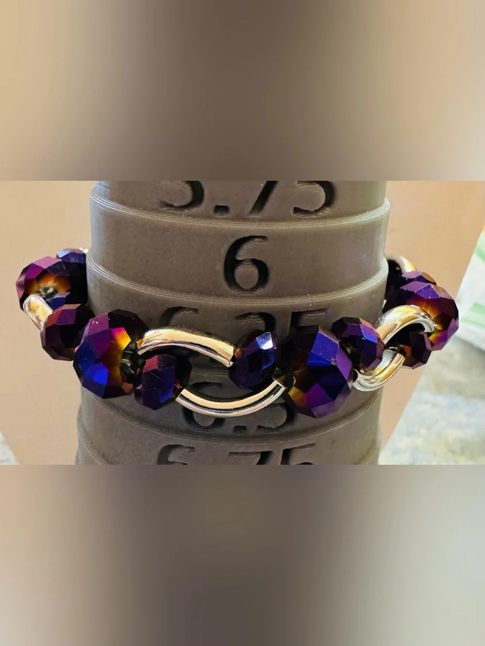 Purple iridescent glass rhinestone stretch bracelet